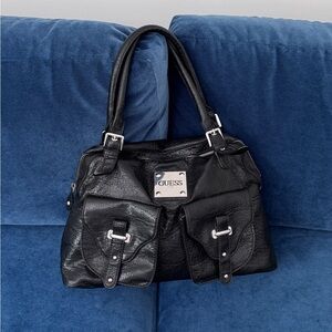 Vintage Guess‎ USA Black Pebbled Leather Women’s Satchel Bag